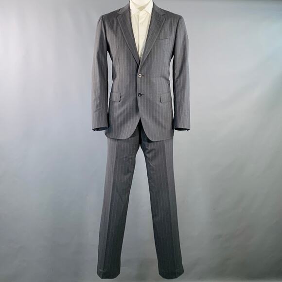 SARTORIO Size 44 Regular Grey Pinstripe Wool Notch Lapel Suit - Picture 2 of 14
